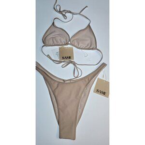 SAME Los Angeles Swim Bikini Set 2Pc Triangke Top High Weist Bottom White Large